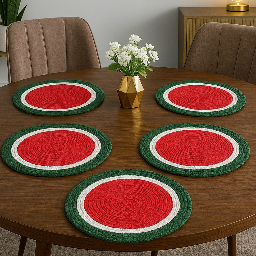 Ana round table mats set of 2 , cotton braided big size round outdoor table mat for dining table, coffee table, desk, office & food use
