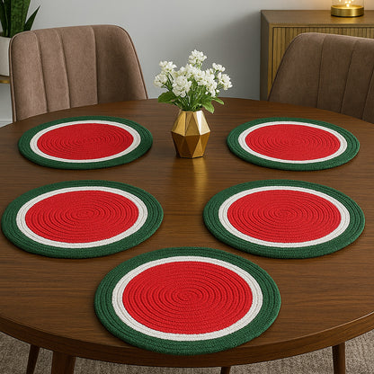 Ana round table mats set of 2 , cotton braided big size round outdoor table mat for dining table, coffee table, desk, office & food use