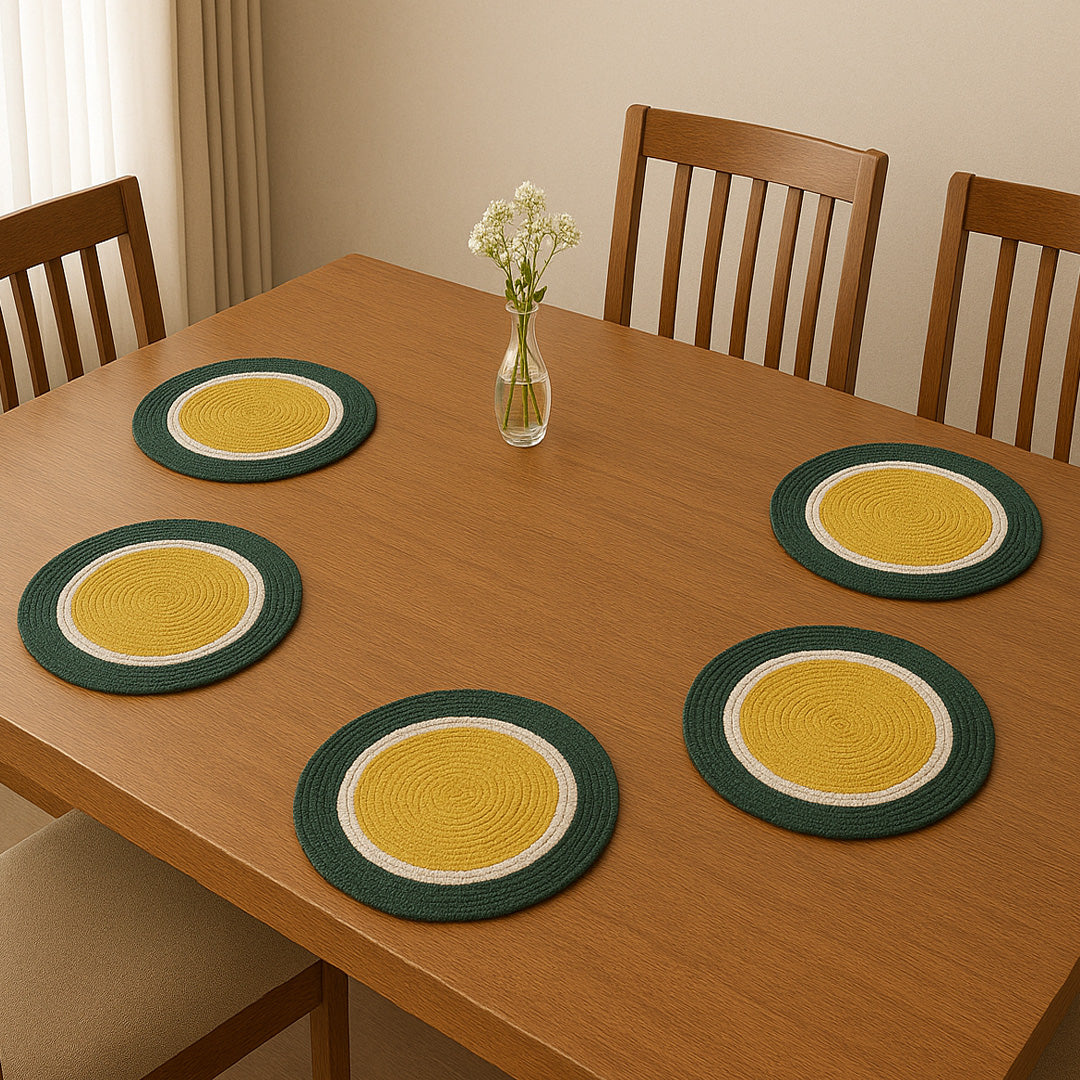 Ana round table mats set of 2 , cotton braided big size round outdoor table mat for dining table, coffee table, desk, office & food use