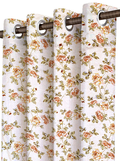 ana Premium Cotton Floral Eyelet Curtain – Window (5 ft) & Door (7 ft, 9 ft) Long Door Curtain for Living Room Rose Floral Beige Set of 1