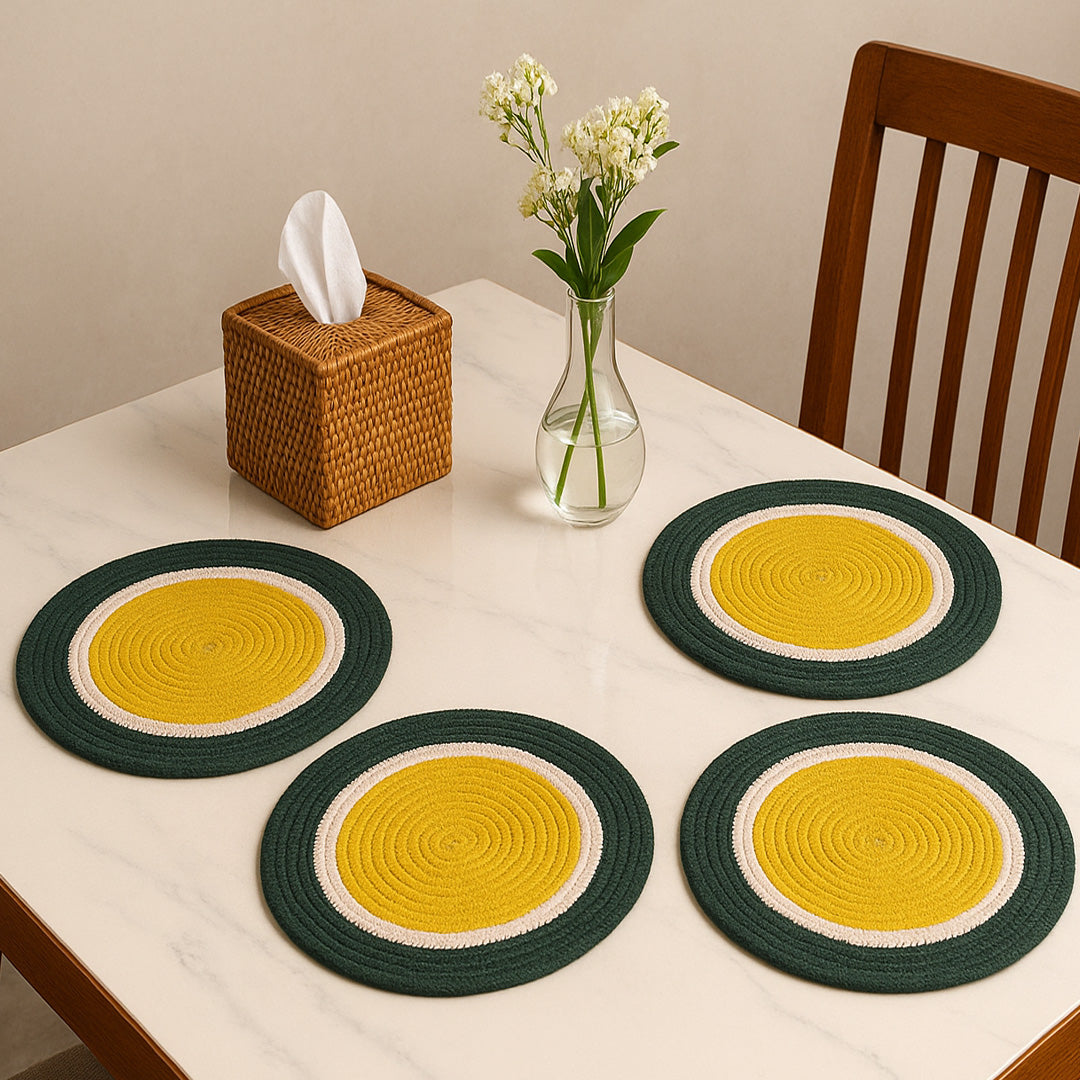 Ana round table mats set of 2 , cotton braided big size round outdoor table mat for dining table, coffee table, desk, office & food use