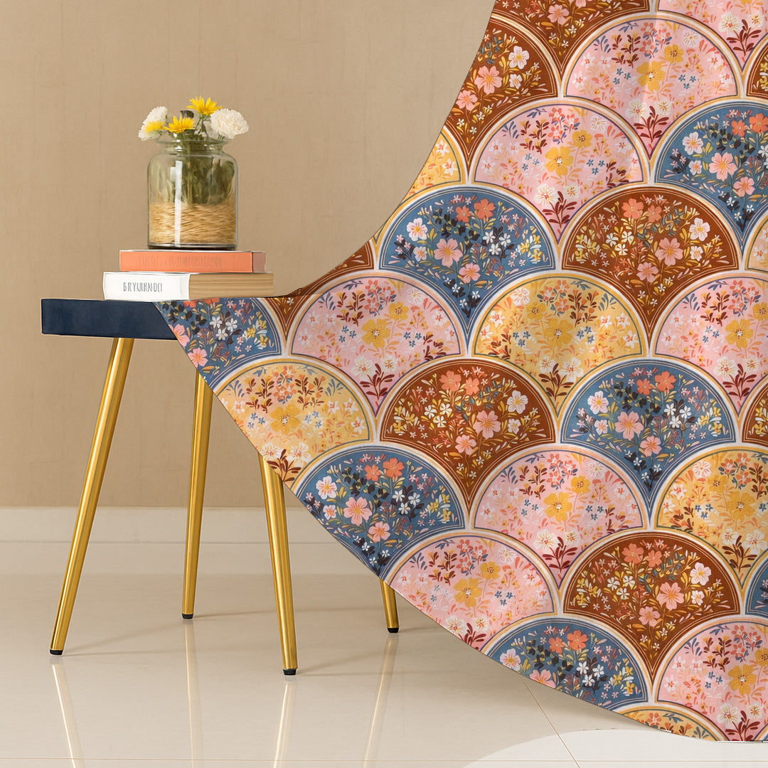 ana Rainbow Flower Print Cotton Eyelet Curtains for Window & Door – 5ft, 7ft, 9ft Long Door Curtain for Living Room Bedroom  Set of 1