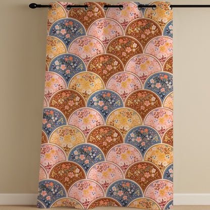 ana Rainbow Flower Print Cotton Eyelet Curtains for Window & Door – 5ft, 7ft, 9ft Long Door Curtain for Living Room Bedroom  Set of 1