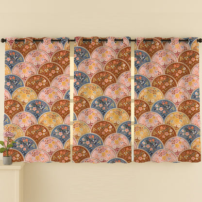 ana Rainbow Flower Print Cotton Eyelet Curtains for Window & Door – 5ft, 7ft, 9ft Long Door Curtain for Living Room Bedroom  Set of 3