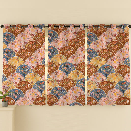 ana Rainbow Flower Print Cotton Eyelet Curtains for Window & Door – 5ft, 7ft, 9ft Long Door Curtain for Living Room Bedroom  Set of 3