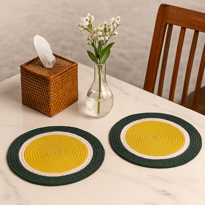 Ana round table mats set of 2 , cotton braided big size round outdoor table mat for dining table, coffee table, desk, office & food use