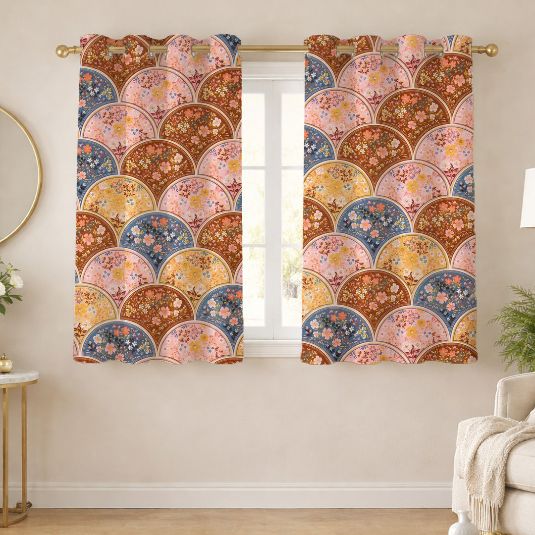 ana Rainbow Flower Print Cotton Eyelet Curtains for Window & Door – 5ft, 7ft, 9ft Long Door Curtain for Living Room Bedroom  Set of 2