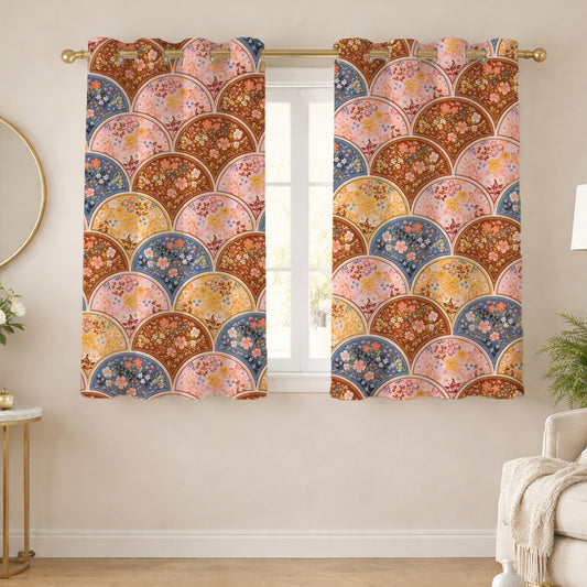 ana Rainbow Flower Print Cotton Eyelet Curtains for Window & Door – 5ft, 7ft, 9ft Long Door Curtain for Living Room Bedroom  Set of 2