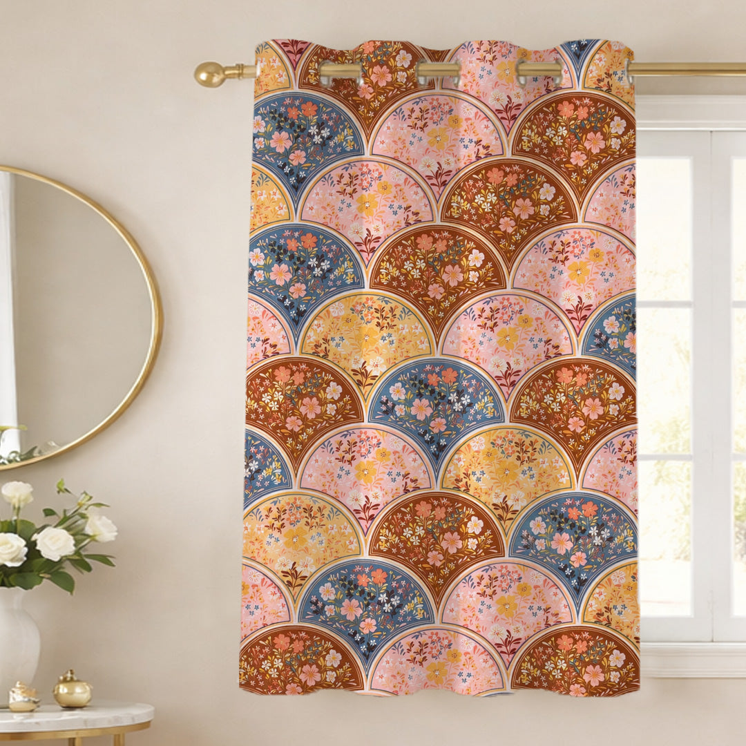 ana Rainbow Flower Print Cotton Eyelet Curtains for Window & Door – 5ft, 7ft, 9ft Long Door Curtain for Living Room Bedroom  Set of 1