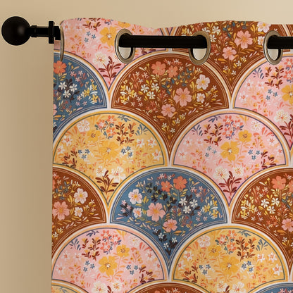 ana Rainbow Flower Print Cotton Eyelet Curtains for Window & Door – 5ft, 7ft, 9ft Long Door Curtain for Living Room Bedroom  Set of 3
