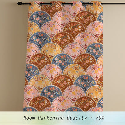 ana Rainbow Flower Print Cotton Eyelet Curtains for Window & Door – 5ft, 7ft, 9ft Long Door Curtain for Living Room Bedroom  Set of 3