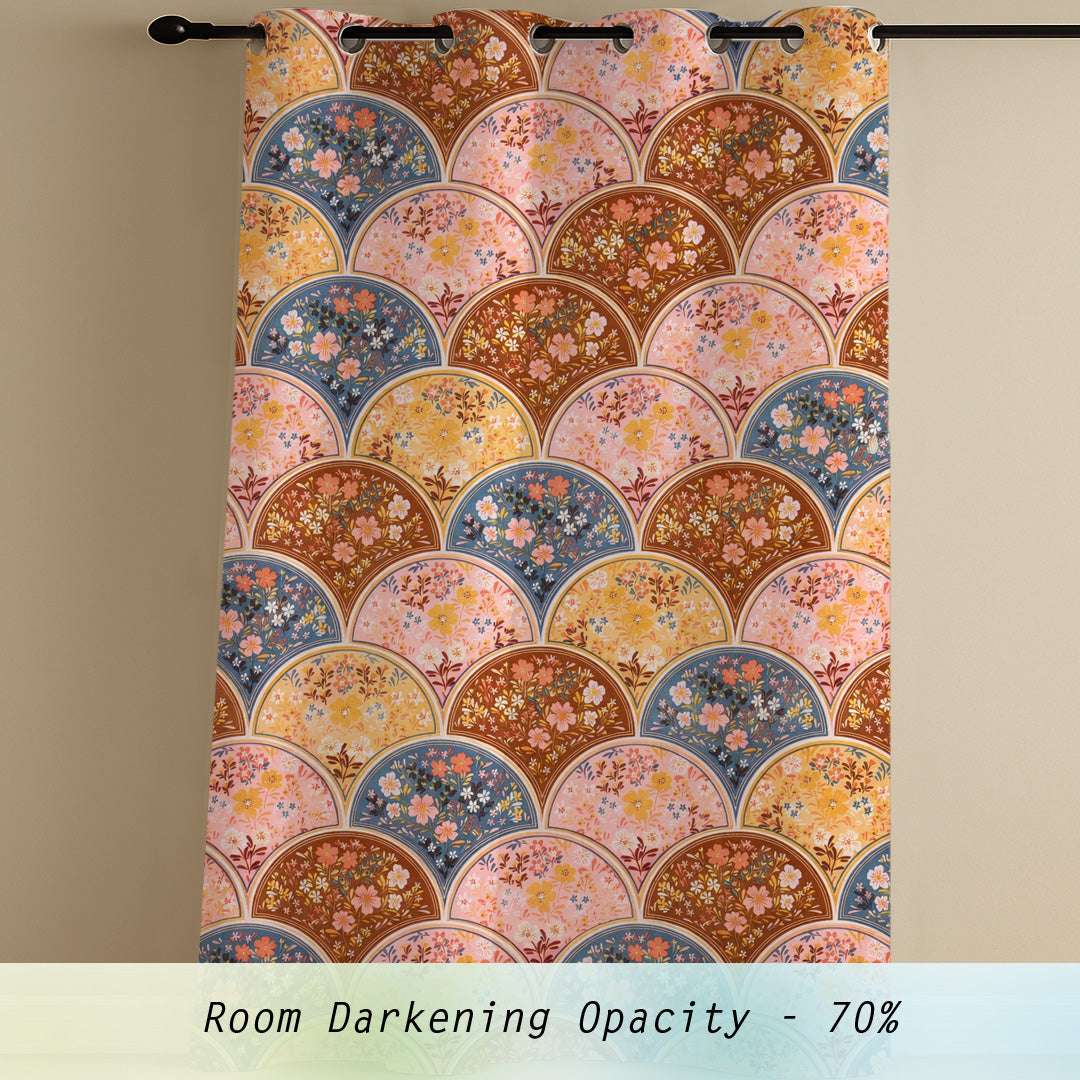 ana Rainbow Flower Print Cotton Eyelet Curtains for Window & Door – 5ft, 7ft, 9ft Long Door Curtain for Living Room Bedroom  Set of 2