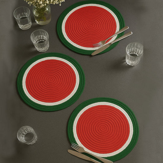 Ana round table mats set of 2 , cotton braided big size round outdoor table mat for dining table, coffee table, desk, office & food use