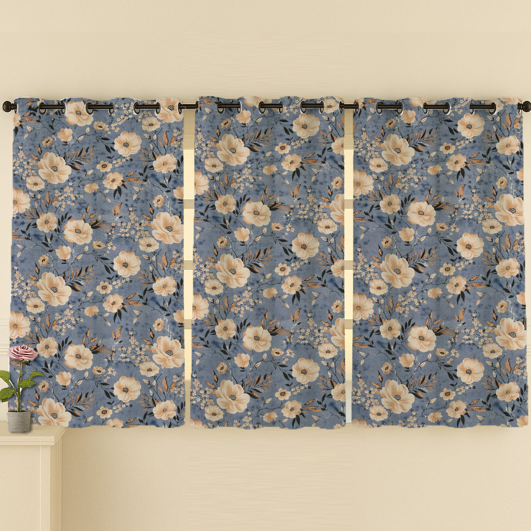 ANA Set of 3 Cotton Curtain Eyelet Premium Curtain for Windows, Door & Long Door , Multicolor, Decorative, Bedroom, Balcony