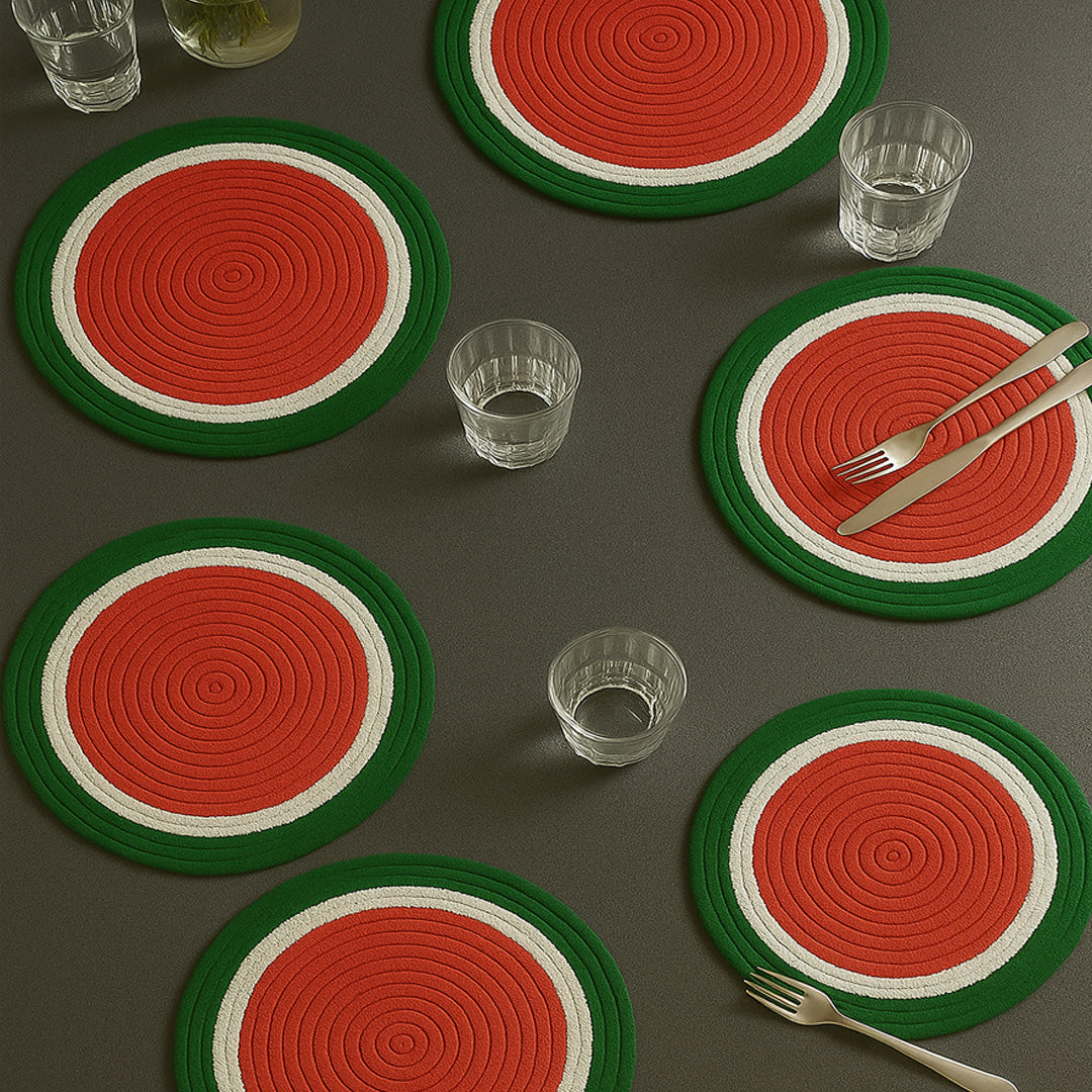 Ana round table mats set of 2 , cotton braided big size round outdoor table mat for dining table, coffee table, desk, office & food use