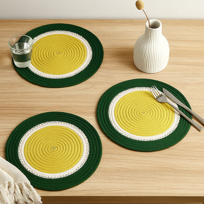Ana round table mats set of 2 , cotton braided big size round outdoor table mat for dining table, coffee table, desk, office & food use