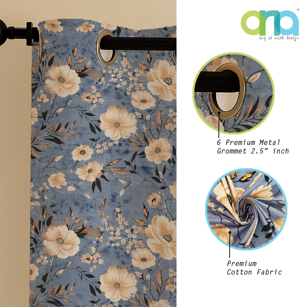 ANA Set of 3 Cotton Curtain Eyelet Premium Curtain for Windows, Door & Long Door , Multicolor, Decorative, Bedroom, Balcony