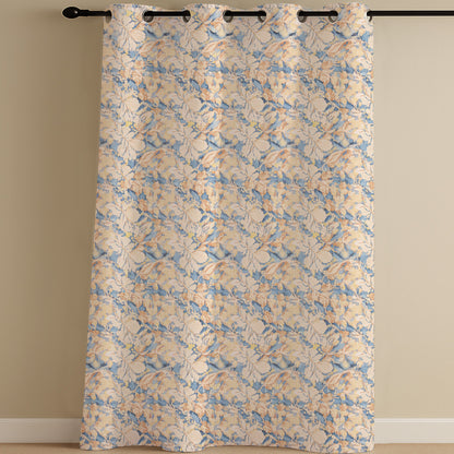 ana Magnolia Flower Print Cotton Eyelet Curtains for Window & Door – 5ft, 7ft, 9ft Long Door Curtain for Living Room Bedroom  Set of 1