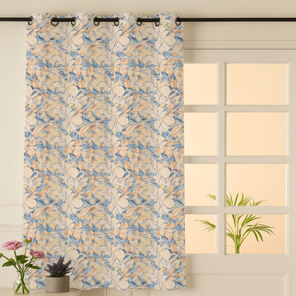 ana Magnolia Flower Print Cotton Eyelet Curtains for Window & Door – 5ft, 7ft, 9ft Long Door Curtain for Living Room Bedroom  Set of 1