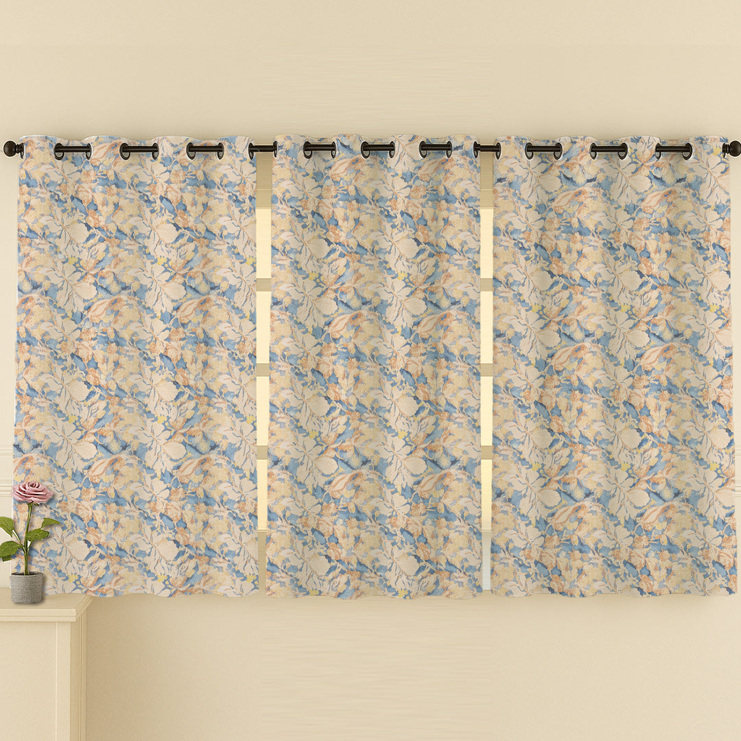 ana Magnolia Flower Print Cotton Eyelet Curtains for Window & Door – 5ft, 7ft, 9ft Long Door Curtain for Living Room Bedroom  Set of 3