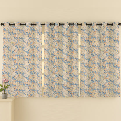 ana Magnolia Flower Print Cotton Eyelet Curtains for Window & Door – 5ft, 7ft, 9ft Long Door Curtain for Living Room Bedroom  Set of 3