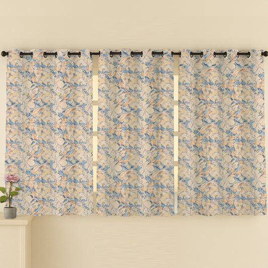 ana Magnolia Flower Print Cotton Eyelet Curtains for Window & Door – 5ft, 7ft, 9ft Long Door Curtain for Living Room Bedroom  Set of 3