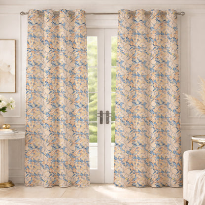 ana Magnolia Flower Print Cotton Eyelet Curtains for Window & Door – 5ft, 7ft, 9ft Long Door Curtain for Living Room Bedroom  Set of 2