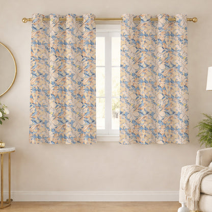 ana Magnolia Flower Print Cotton Eyelet Curtains for Window & Door – 5ft, 7ft, 9ft Long Door Curtain for Living Room Bedroom  Set of 2