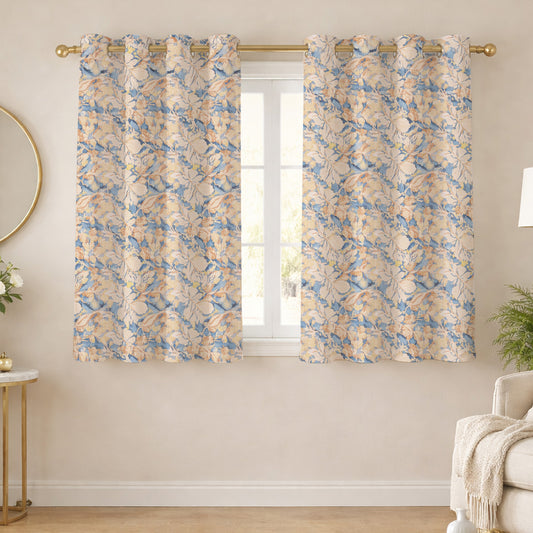 ana Magnolia Flower Print Cotton Eyelet Curtains for Window & Door – 5ft, 7ft, 9ft Long Door Curtain for Living Room Bedroom  Set of 2