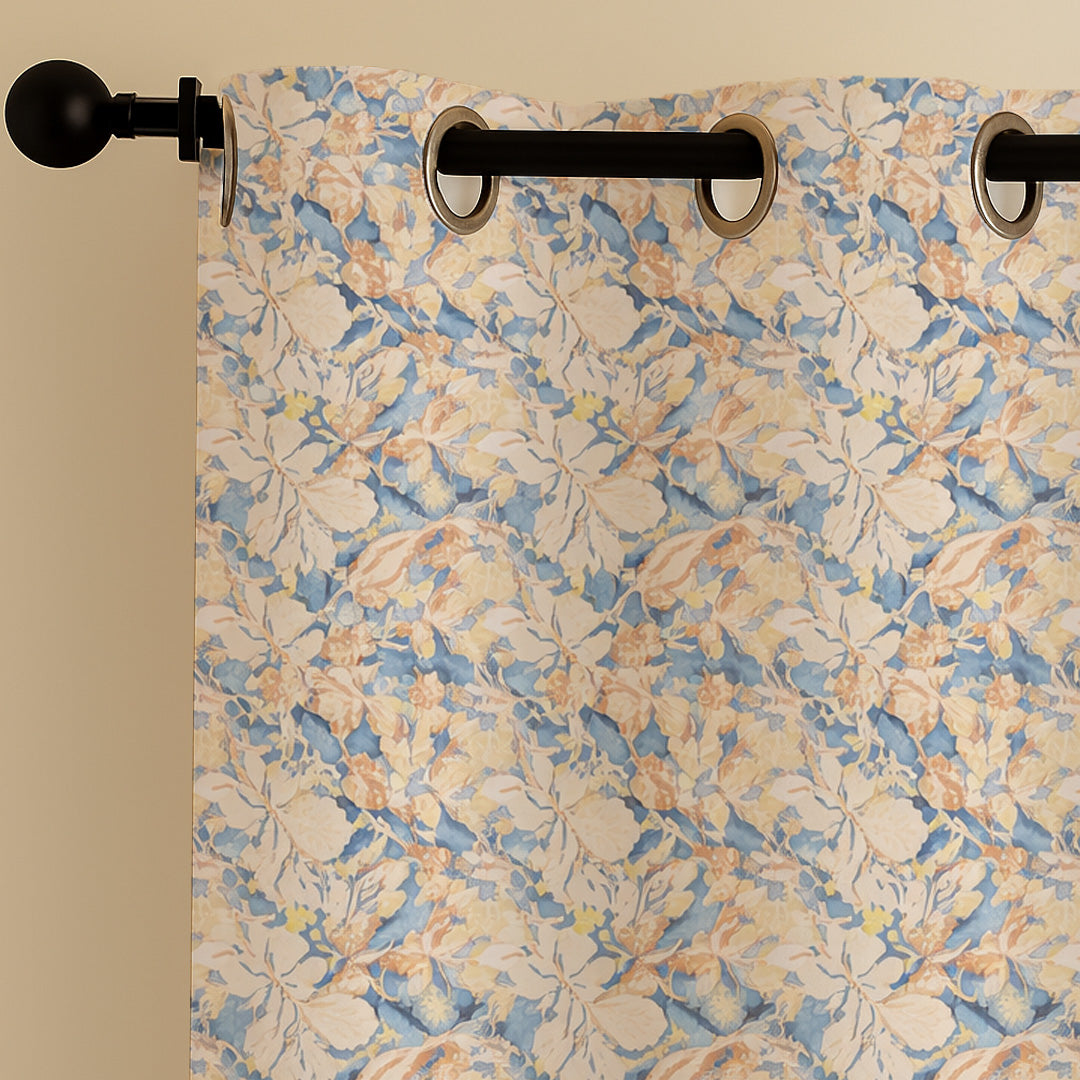 ana Magnolia Flower Print Cotton Eyelet Curtains for Window & Door – 5ft, 7ft, 9ft Long Door Curtain for Living Room Bedroom  Set of 2