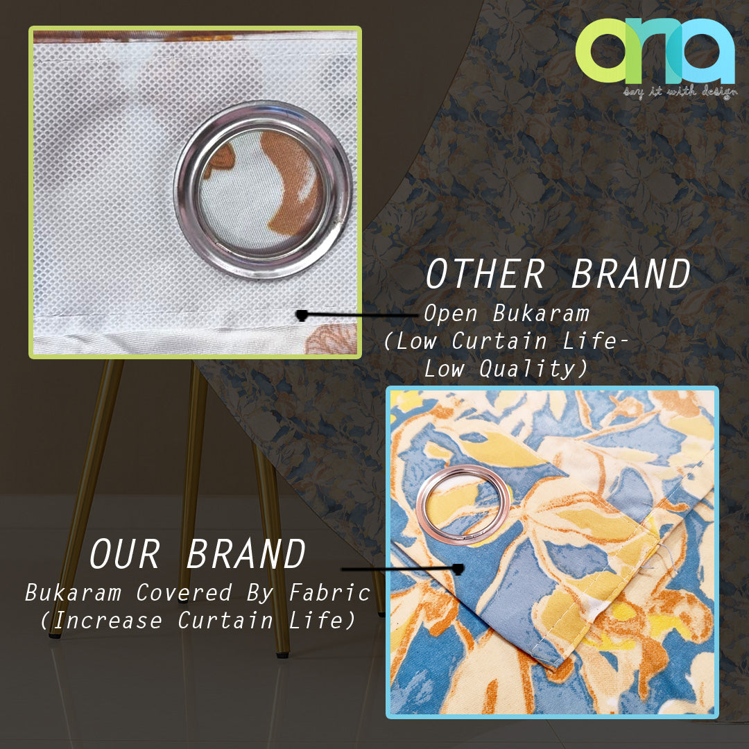 ana Magnolia Flower Print Cotton Eyelet Curtains for Window & Door – 5ft, 7ft, 9ft Long Door Curtain for Living Room Bedroom  Set of 1