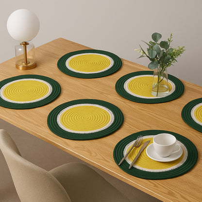 Ana round table mats set of 2 , cotton braided big size round outdoor table mat for dining table, coffee table, desk, office & food use