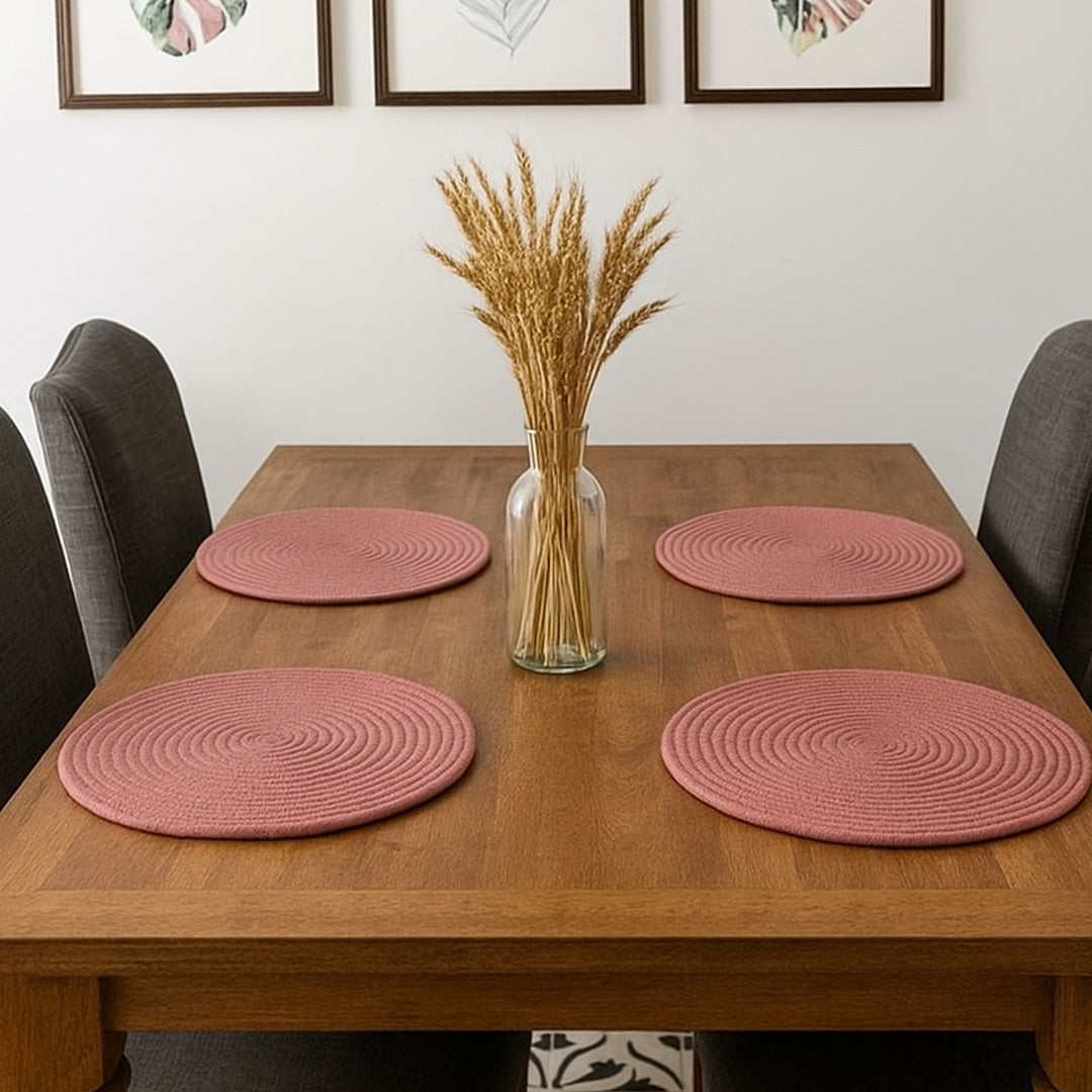 Ana round table mats set of 2 , cotton braided big size round outdoor table mat for dining table, coffee table, desk, office & food use