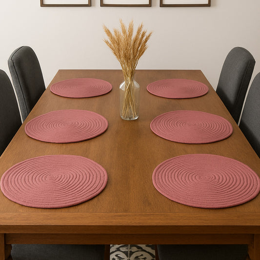Ana round table mats set of 2 , cotton braided big size round outdoor table mat for dining table, coffee table, desk, office & food use