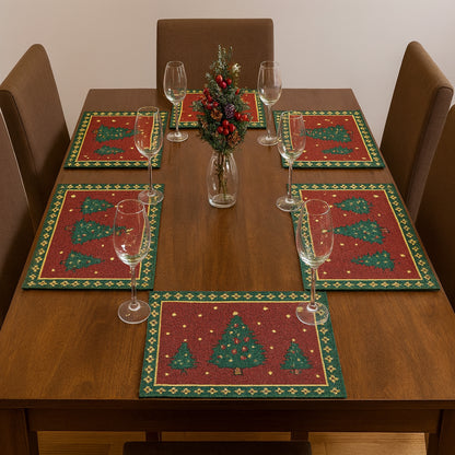 Ana Chrismas Tree Santa Table mats set of 2 , Jaquard Woven Polycotton table mat for dining table