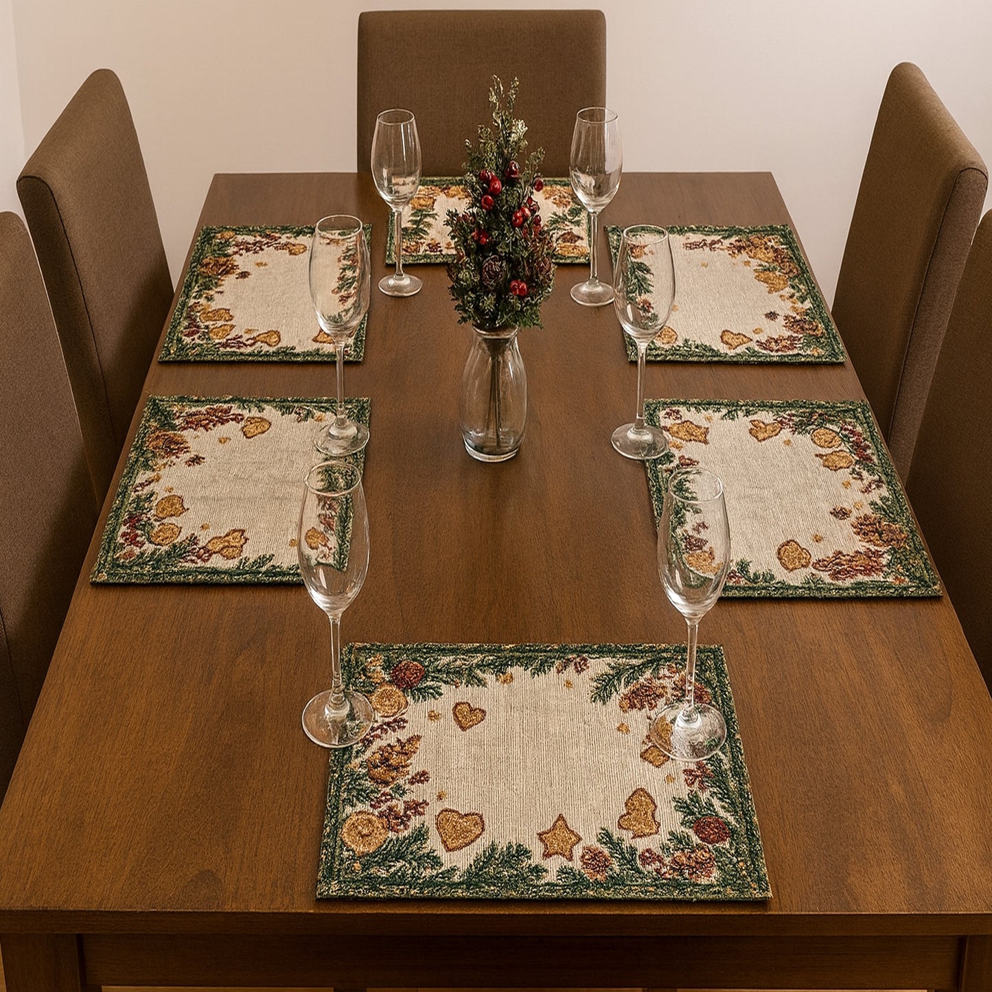 Ana Gingerbread Chrismas Table mats set of 2 , Jaquard Woven Polycotton table mat for dining table