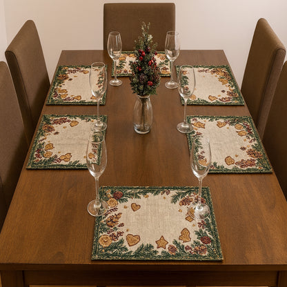 Ana Gingerbread Chrismas Table mats set of 2 , Jaquard Woven Polycotton table mat for dining table