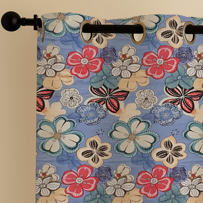 ana Window Kids Curtain 5 Feet Floral  Set of 2 Cotton Curtain for Window Multicolor 2pcs