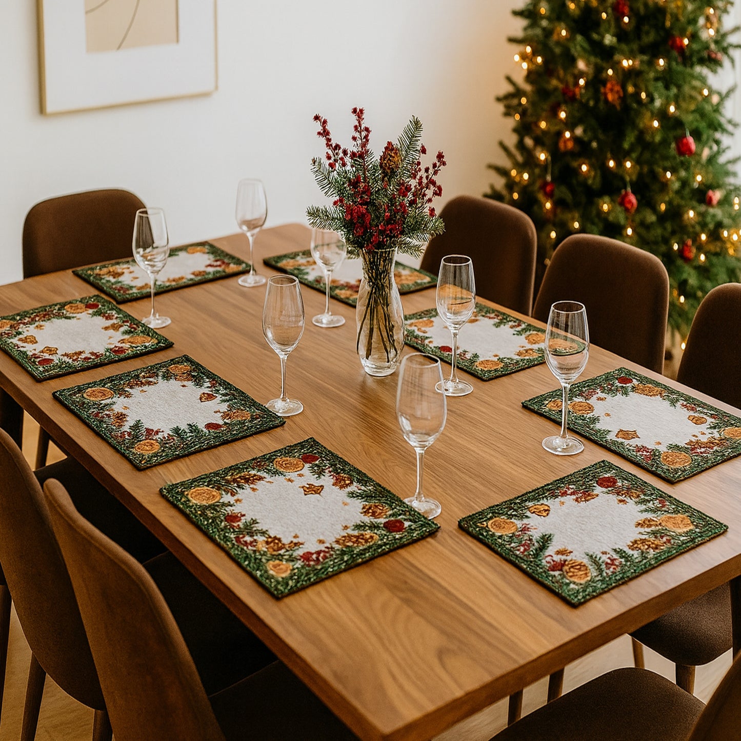Ana Gingerbread Chrismas Table mats set of 2 , Jaquard Woven Polycotton table mat for dining table