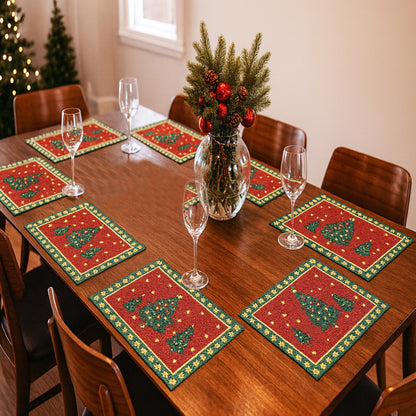 Ana Chrismas Tree Santa Table mats set of 2 , Jaquard Woven Polycotton table mat for dining table