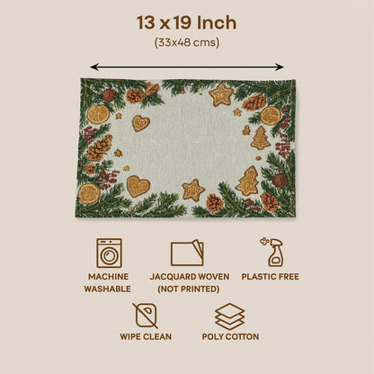 Ana Gingerbread Chrismas Table mats set of 2 , Jaquard Woven Polycotton table mat for dining table