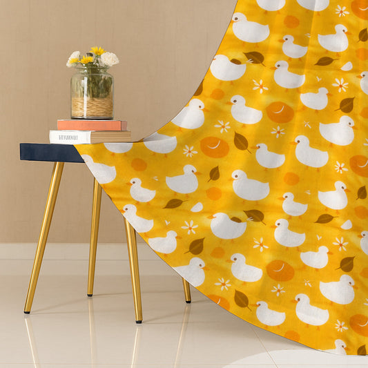 ANA Duck Mustard Kids Cotton Eyelet Curtain for Window, Door, Long Door  5 Feet 7 Feet 9 Feet | Soft Printed Curtain for Kids Room DŽcor Set of 1