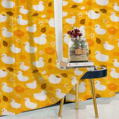 ANA Duck Mustard Kids Cotton Eyelet Curtain for Window, Door, Long Door  5 Feet 7 Feet 9 Feet | Soft Printed Curtain for Kids Room DŽcor Set of 2