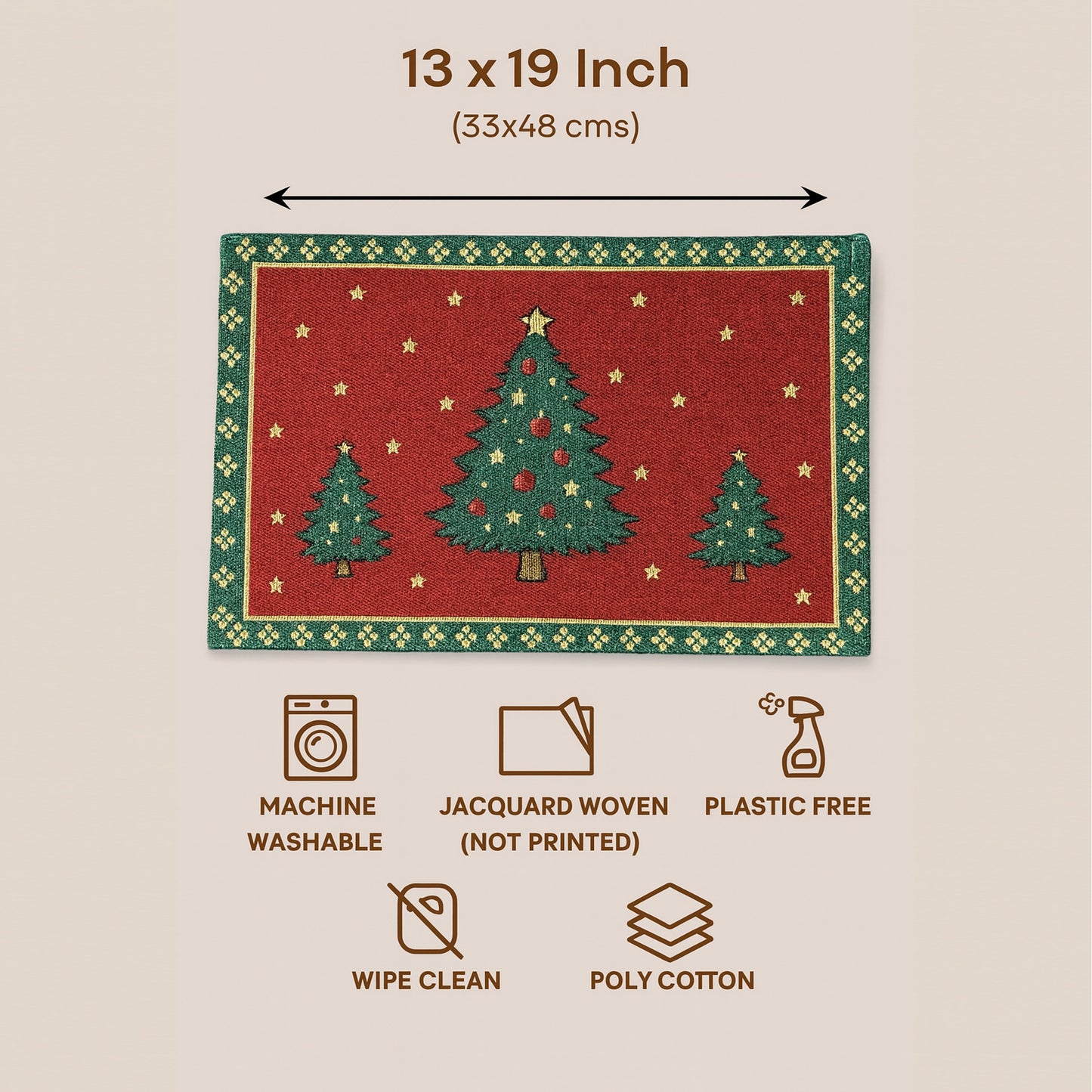 Ana Chrismas Tree Santa Table mats set of 2 , Jaquard Woven Polycotton table mat for dining table