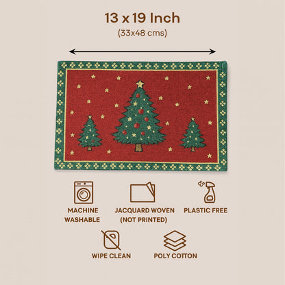 Ana Chrismas Tree Santa Table mats set of 2 , Jaquard Woven Polycotton table mat for dining table