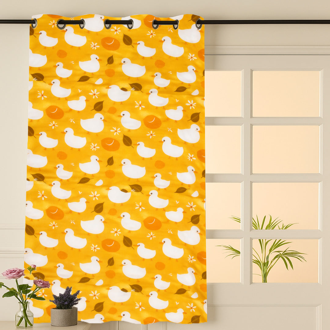 ANA Duck Mustard Kids Cotton Eyelet Curtain for Window, Door, Long Door  5 Feet 7 Feet 9 Feet | Soft Printed Curtain for Kids Room DŽcor Set of 1