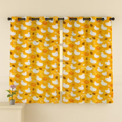 ANA Duck Mustard Kids Cotton Eyelet Curtain for Window, Door, Long Door  5 Feet 7 Feet 9 Feet | Soft Printed Curtain for Kids Room DŽcor Set of 2