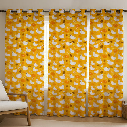 ANA Duck Mustard Kids Cotton Eyelet Curtain for Window, Door, Long Door  5 Feet 7 Feet 9 Feet | Soft Printed Curtain for Kids Room DŽcor Set of 3
