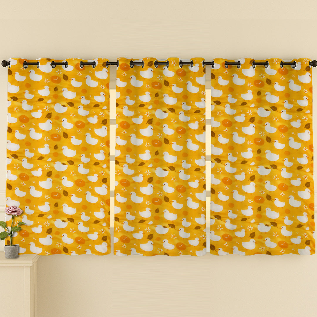 ANA Duck Mustard Kids Cotton Eyelet Curtain for Window, Door, Long Door  5 Feet 7 Feet 9 Feet | Soft Printed Curtain for Kids Room DŽcor Set of 3