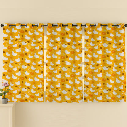 ANA Duck Mustard Kids Cotton Eyelet Curtain for Window, Door, Long Door  5 Feet 7 Feet 9 Feet | Soft Printed Curtain for Kids Room DŽcor Set of 3